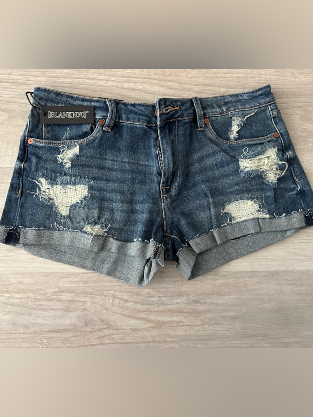 Blank NYC Distressed Dark Blue Denim Jean Shorts